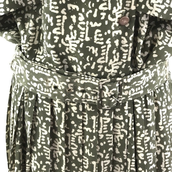 VINTAGE Liz Roberts Green Printed Belted Dress 10 - Picture 4 of 8